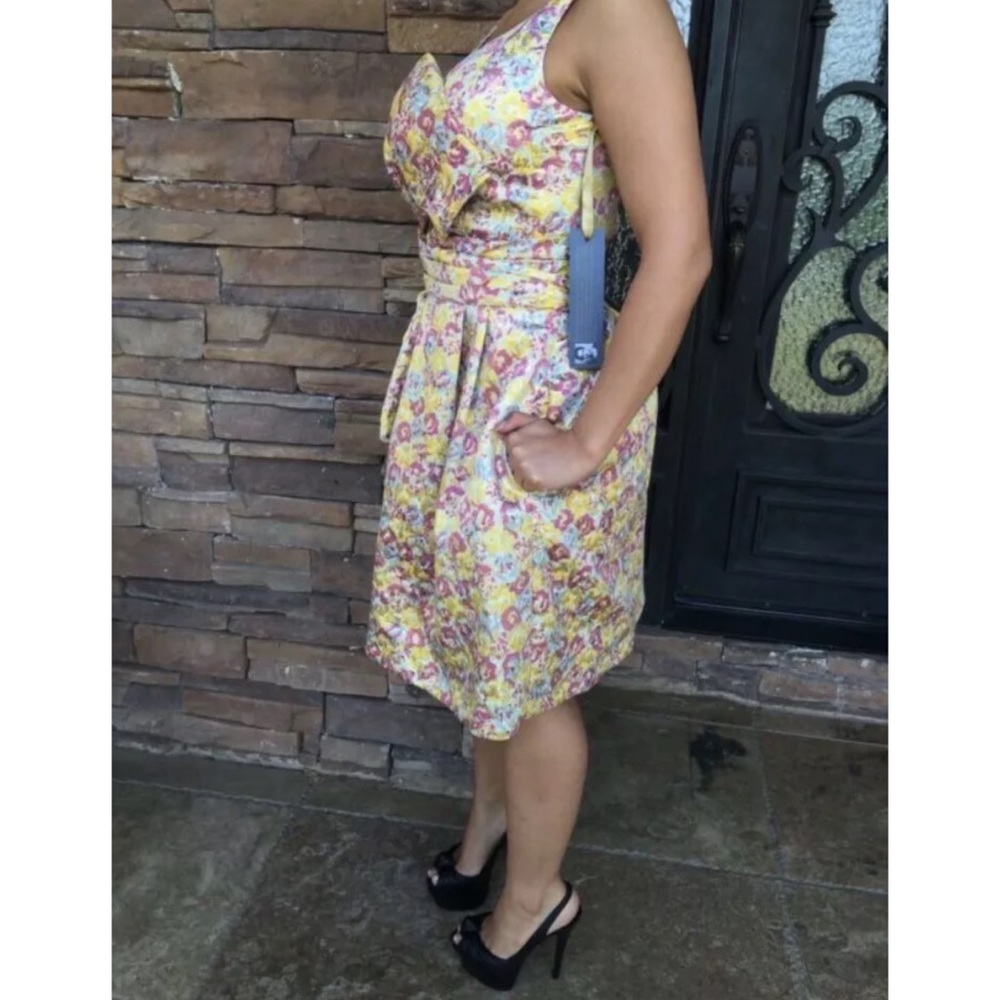 NWT ZAC POSEN Floral Brocade Bow Sleeveless Dress - Picture 5 of 8